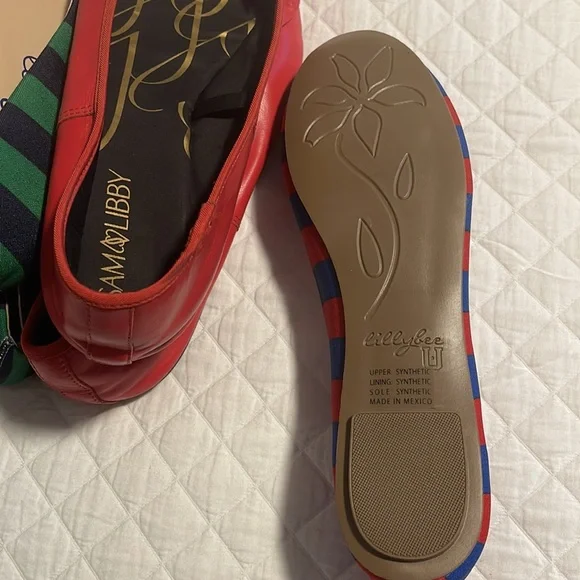 Sam &Libby leather flat with bow size 11 2 pair of Lilly Bee stripe - Picture 2 of 5
